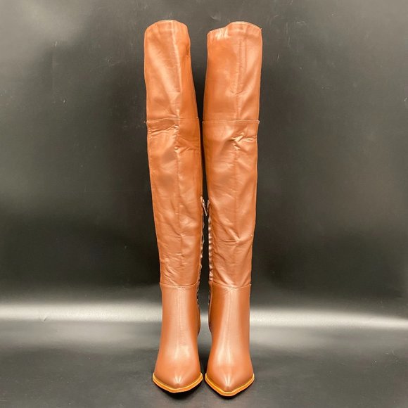 FSJ Shoes Fsj Brown Pointed Closed Toe Chunky Thick Low Heel Over